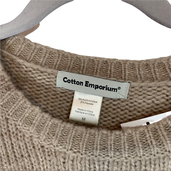 Women's Cotton Emporium Long Sleeve Crewneck Sweater Beige Tan , Size Medium NWT - Picture 4 of 4